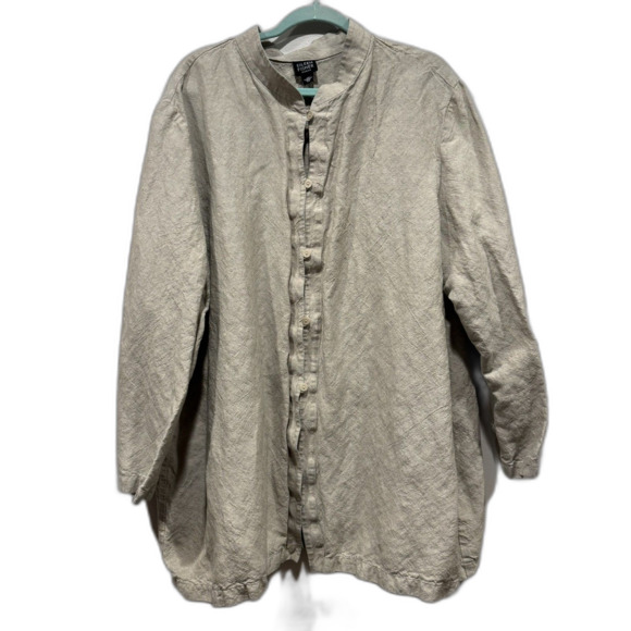Eileen Fisher Top Lagenlook Button Front Long Sleeve Beige Linen Shirt Women 3X - Picture 1 of 9
